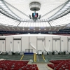 Warszawa, 07.07.2016. Przygotowania do szczytu NATO, 7 bm. - namiot na płycie stadionu PGE Narodowy, gdzie 8 i 9 lipca będą odbywały się obrady Paktu północnoatlantyckiego.   (cat) PAP/Paweł Supernak